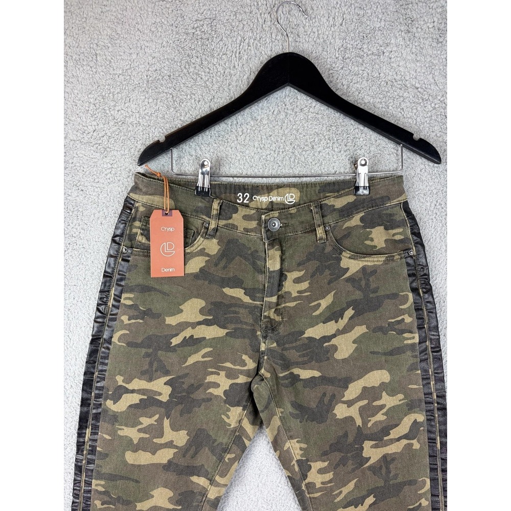 Crysp Denim Jeans Mens 32x28 Green Camo Skinny Slim Fit Ankle Zip Denim Men New